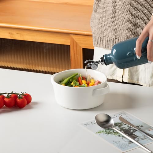 Sweejar Ceramic Olive Oil Dispenser Bottle for Kitchen Counter (Fog Blue / 20 oz (Silver Spout))