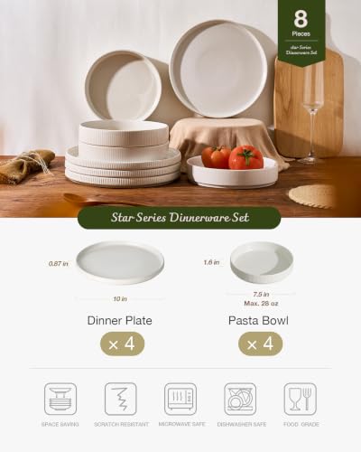 Star 8 Piece Plates and Bowls (Matte White)