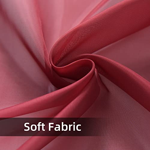 Solid Sheer Rod Pocket Curtain Voile Draperies 2 Panels White Beige Black Grey Coffee 52 Inch Width 63 Inch Long 1 Pair for Kitchen Bedroom Children Living Room Yard (Wine Red / 52"W x 63"L (Pack of 2))