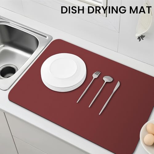 Dish Drying Mat Absorbent Dish Drying Mats for Kitchen Counter 18"x 28" (Classic Red / 28" x 18")