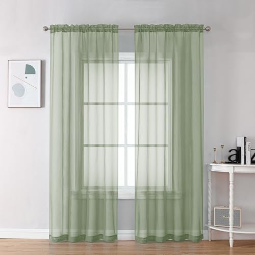Sage Green Sheer Curtains 78 Inches Long 2 Panels (Sage Green / 42"W x 78"L (Pack of 2))