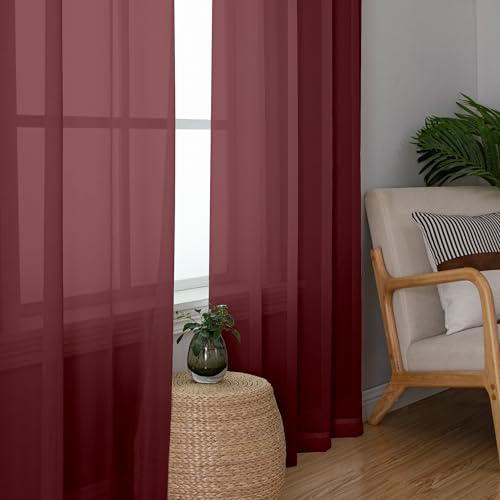 Burgundy Sheer Curtains 78 Inches Long 2 Panels Set for Living Room (Burgundy / 42"W x 78"L (Pack of 2))
