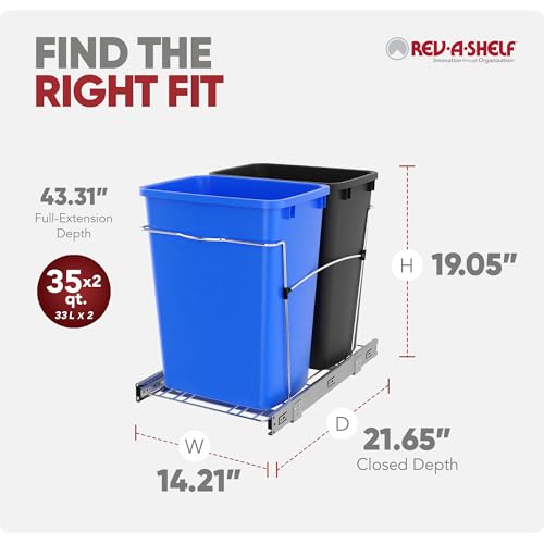 Double Pullout Garbage Trash Cans for Kitchen Cabinets (Blue & Black)