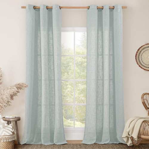 Greyish Blue Linen Curtains 84 Inch Length for Living Room 2 Panels (34"W x 84"L (Pack of 2) / Greyish Blue)