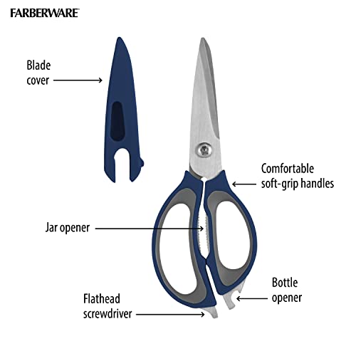 4-in-1 Kitchen Scissors with Sheath, Navy and Grey (Navy and Gray)