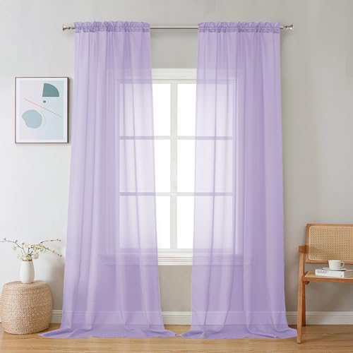 Lilac Sheer Curtains 96 inches Long 2 Panels (Lilac / 42"W x 96"L (Pack of 2))