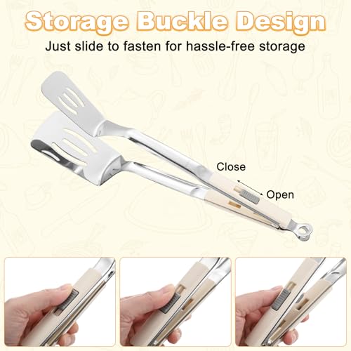Spatula Tongs (White Handle, Silver Tone)