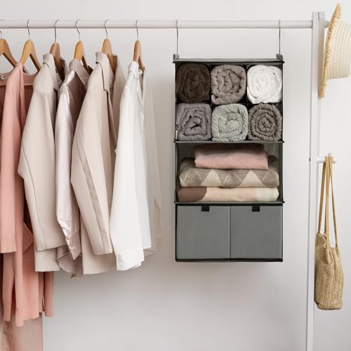 4 Shelf Hanging Closet Organizer with Drawer (4-shelf Drawers Grey / 1-Pack)