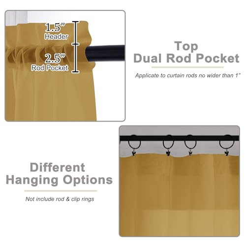 Sheer Gold Curtains for Bedroom Living Room 54 Inch Length 2 Panels Set (Gold / 42"W x 54"L (Pack of 2))