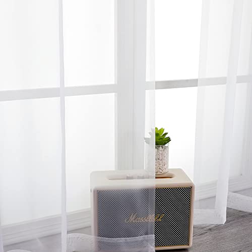 White Sheer Curtains 84 Inch Long 2 Panels for Living Room 59" Wide (White / 59"W x 84"L (Pack of 2))