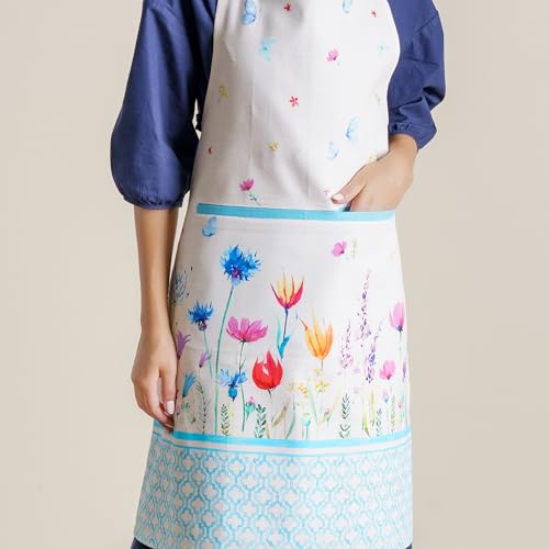 Aprons for women with Pocket 100% Cotton Pack of 1 (068 - Flower in the Field)