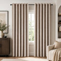100% Blackout Linen Curtains for Living Room Bedroom 63 Inch Long (Flaxen/Linen 100% Blackout / 52"W x 54"L (Pack of 2))