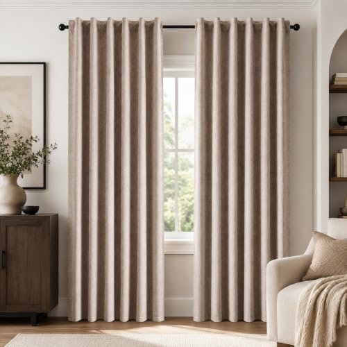 100% Blackout Linen Curtains for Living Room Bedroom 63 Inch Long (Flaxen/Linen 100% Blackout / 52"W x 54"L (Pack of 2))