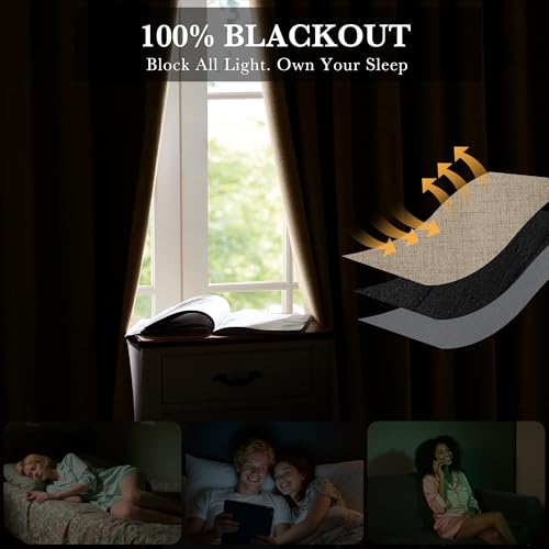 Burlap 100% Blackout Short Curtains 45 Inch Long for Small Window (Burlap / 52"W x 45"L (Pack of 2))