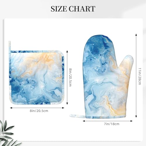 Oven Mitts and Pot Holders Blue Marble Pastel Silicone Kitchen Accessories Set of 4 Heat Resistant Long Gloves Potholder Non (A063212)