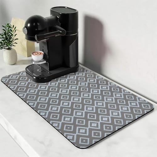 Dish Drying Mat (Gray White Plaid / 24" x 16")