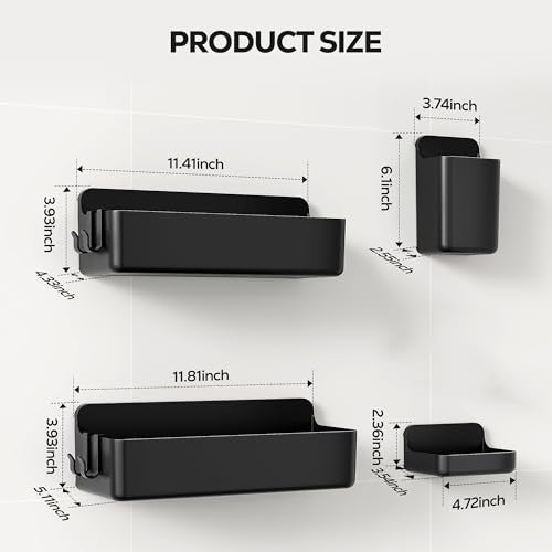Adhesive Shower Shelves (Black / 4 pieces)