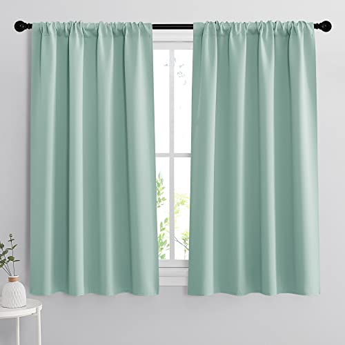Small Window Curtains 45 inches Length for Kitchen Cafe Bathroom (Aqua / 42"W x 45"L (Pack of 2))
