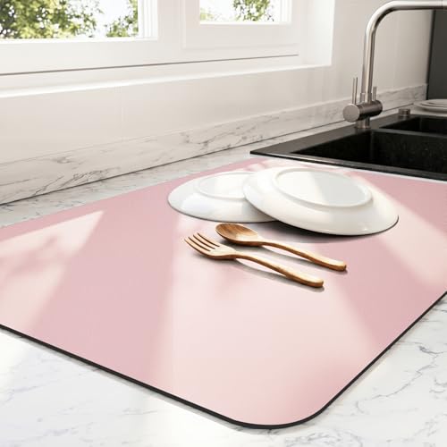 Dish Drying Mat for Kitchen Counter (Pink / 16" x 18")