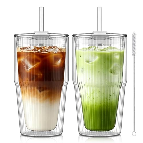Double Wall Glass Tumbler (Ribbed-2PCS)