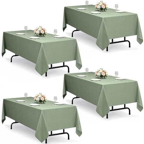 Sage Green Washable Table Cloths for 6 Ft Rectangle Tables (Sage Green / 102" x 60"-4 Pack)