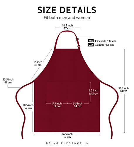 2 Pack Adjustable Bib Apron Waterdrop Resistant with 2 Pockets Cooking Kitchen Aprons for BBQ Drawing (Basic Red Dark / 2 Polyester)
