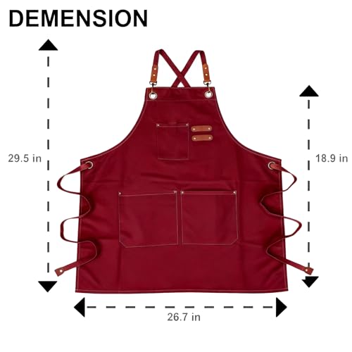Canvas Cross Back Chef Cotton Aprons for Men Women (Light Green+purple+red)