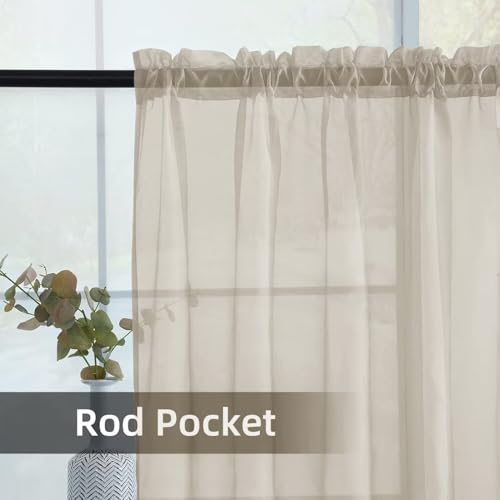 Solid Sheer Rod Pocket Curtain Voile Draperies 2 Panels White Beige Black Grey Ivory 52 Inch Width 84 Inch Long 1 Pair for Kitchen Bedroom Children Living Room Yard (Ancient Grey / 52"W x 84"L (Pack of 2))