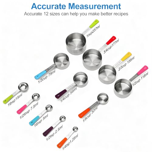 12 Pcs Stainless Steel Measuring Cups & Spoons Set (Colorful)