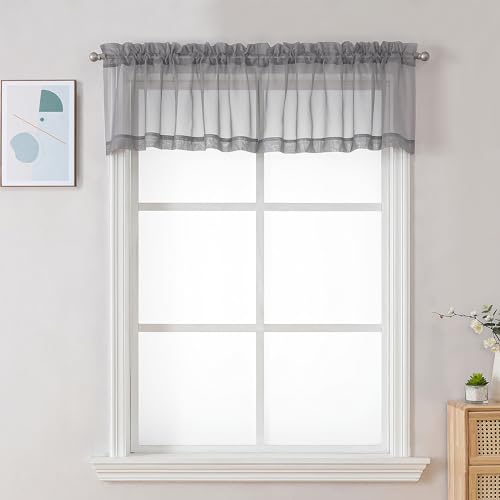 Sheer Charcoal Grey Valances for Windows 2 Pack (Charcoal Grey / 42"W x 18"L (Pack of 2))