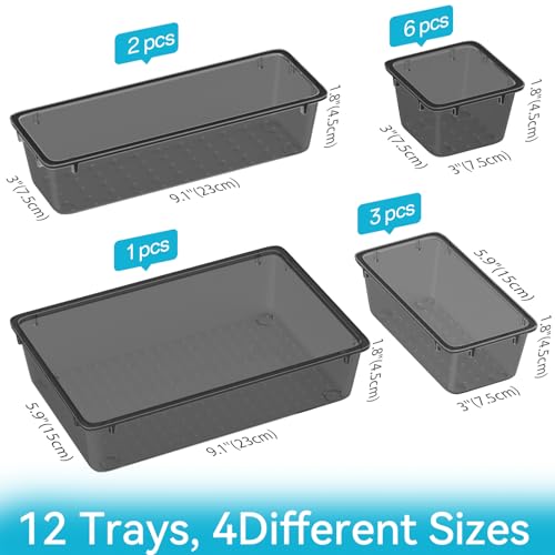 12 PCS Drawer Organizer Set (Black / 12 Pcs)