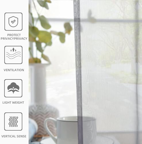 Solid Sheer Rod Pocket Curtain Voile Draperies 2 Panels White Beige Black Grey Coffee 38 Inch Width 54 Inch Long 1 Pair for Kitchen Bedroom Children Living Room Yard (Grey / 38"W x 54"L (Pack of 2))