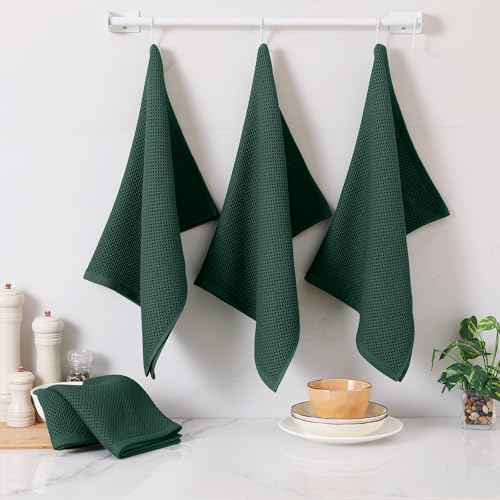 100% Cotton Oversized Waffle Weave Kitchen Towels 4 (Blackish Green / 20 X 28 - 4 Pack)