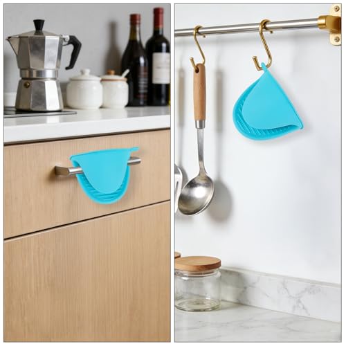 4 PCS Silicone Oven Mitts Heat Resistant Mini Oven Gloves for Kitchen Rubber Air Fryer Mitts Oven Accessories Finger Cooking Pinch Mitts Pot Holders for Kitchen Cooking Baking Dishwasher (Blue+green)