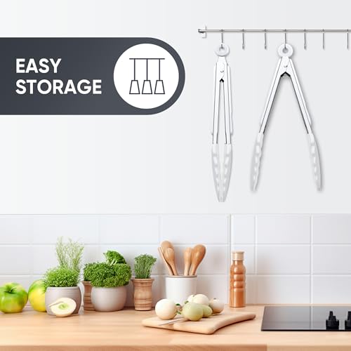 9 Inch Kitchen Tongs (White, 9 Inch)
