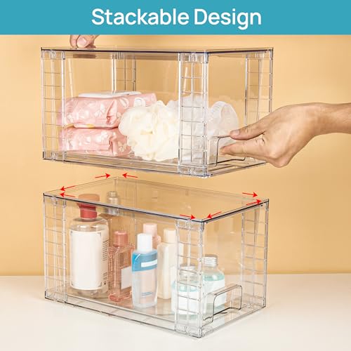 2 Pack Large Stackable Storage Drawers (Clear( 2 Pack))
