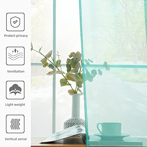 Solid Sheer Rod Pocket Curtain Voile Draperies 2 Panels White Beige Black Grey Coffee 52 Inch Width 108 Inch Long 1 Pair for Kitchen Bedroom Children Living Room Yard (Turquoise / 52"W x 108"L (Pack of 2))