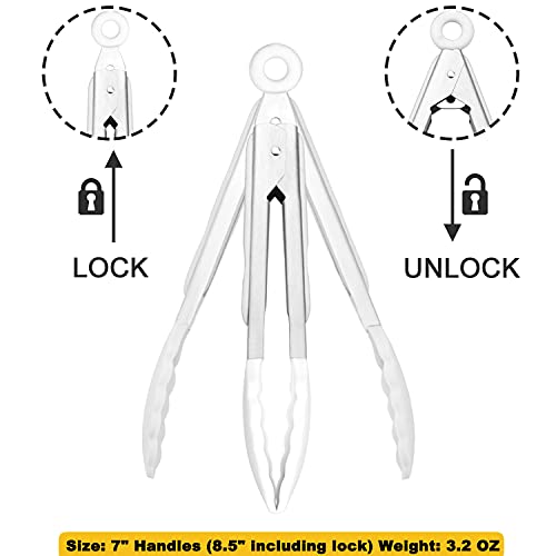 Mini Tongs with Silicone Tips 7 (7-Inch / White)