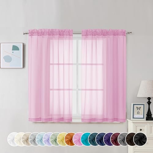 Pink Sheer Curtains 45 Inch Long 2 Panels (Pink / 42"W x 45"L (Pack of 2))