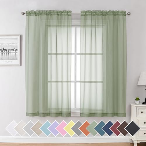 Sage Green Curtains Sheer (40"W x 54"L (Pack of 2) / Sage Green)