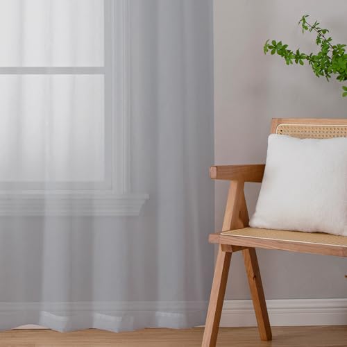 Light Grey Sheer Curtains 96 inches Long 2 Panels (Light Grey / 42"W x 96"L (Pack of 2))