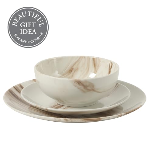 Cloudlight 12 Piece Plates and Bowls Dishes Brown and White (Service for 4 (12pcs) / Brown & White (Cloudlight))