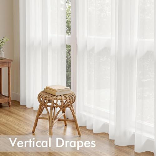Beige White Sheer Curtains 84 Inches Long 4 Panels 42 x 84 Inches (42"W x 84"L (Pack of 4) / Beige White)