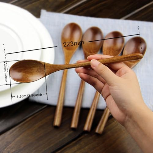 9 In Wooden Spoons for Eating (6 Pieces Brown Wooden Spoons for Eating)