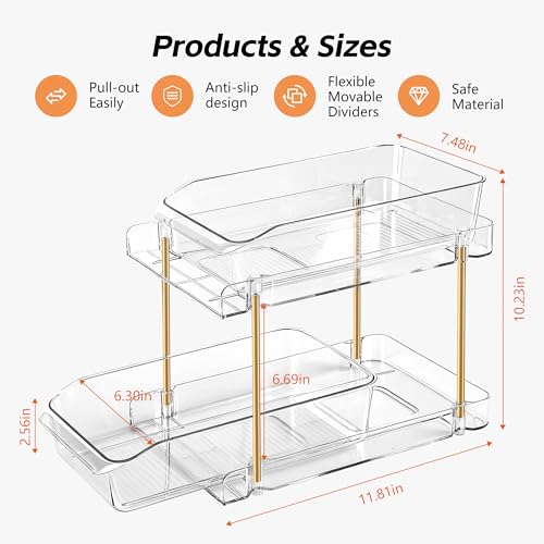 4pack 2 Tier Organizer & Storage Unit Stackable Bathroom Cabinet Organizer Pull (4pack)