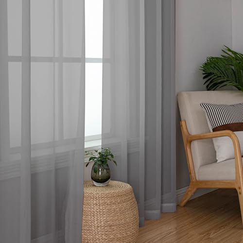 Extra Long Sheer Curtain Panels 96 Inches (Charcoal Grey / 42"W x 96"L (Pack of 2))