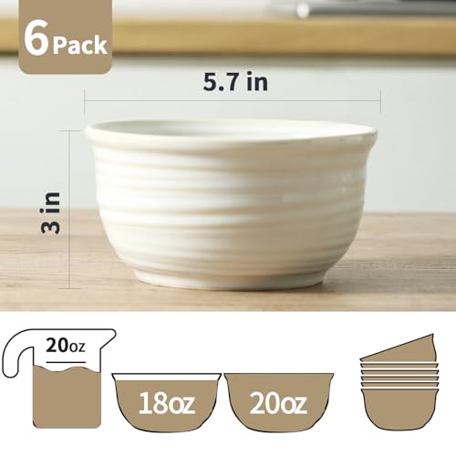 Cereal Bowls 20 Ounce Soup Bowls Set of 6 (Clay-Infused White / 20 Ounce)