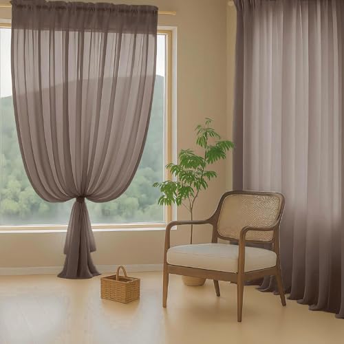 Chocolate Sheer Curtains 84 Inches Long 2 Panels (42"W x 84"L (Pack of 2) / Chocolate)