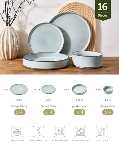 Annecy 16 Piece Dinnerware Set with Pasta Bowls (Grey Blue / Service for 4 (Include Pasta Bowls))