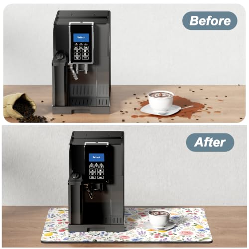Coffee Mat 12" x 19" Coffee Bar Mats for Espresso Machine Station Accessories and Organizer (Cottagecore Wildflower / 12" x 19")